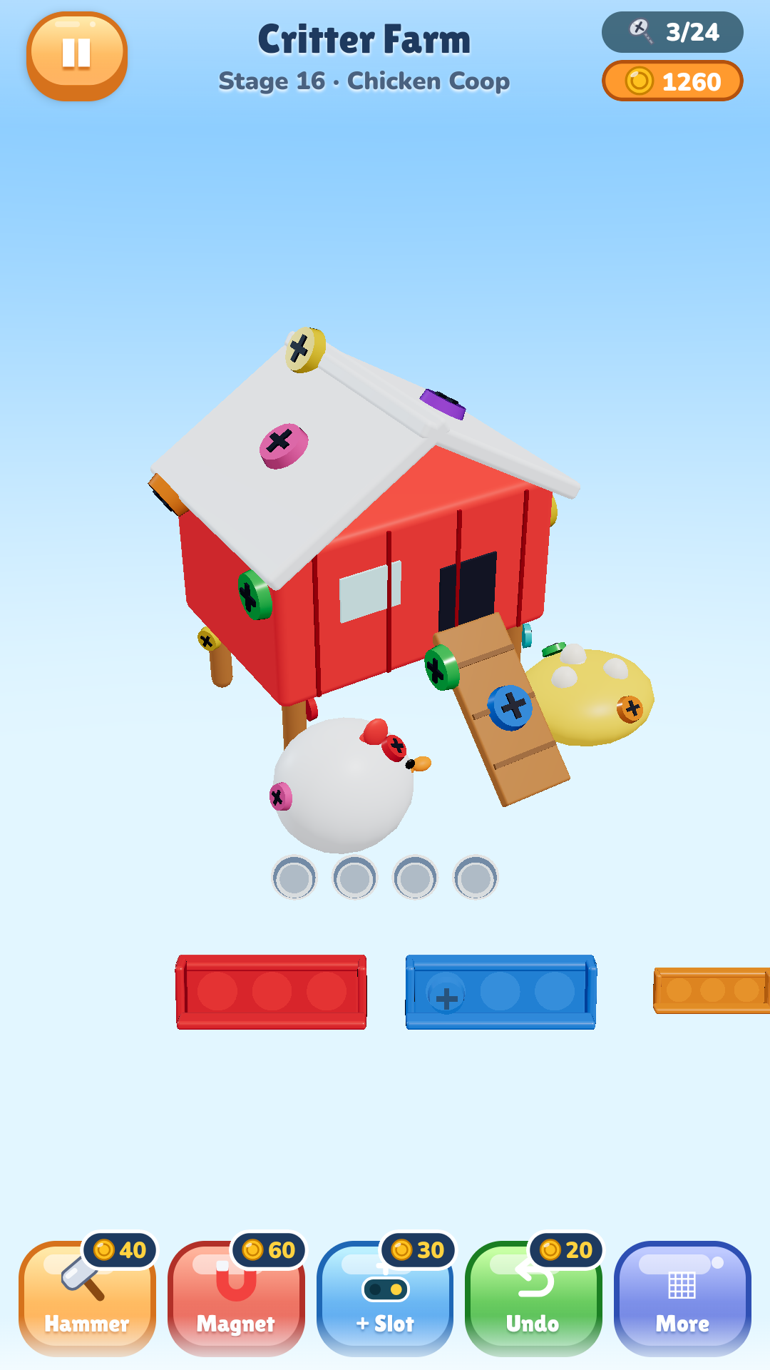 Critter Farm: a red chicken coop covered in screws